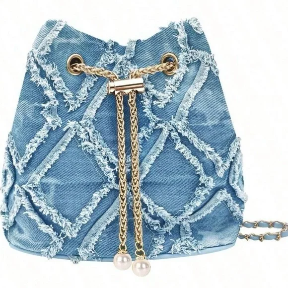 Stylish Blue Denim Bag with Chain Strap - Picture 2 of 7